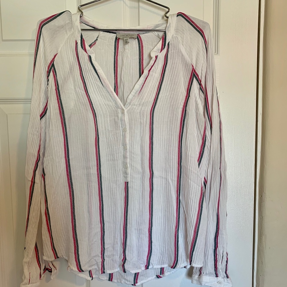 White pinstripe long sleeve top